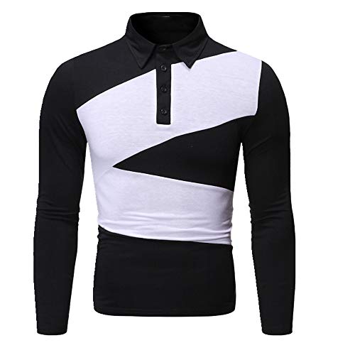 U/A - Camiseta de manga larga con diseño de contraste de color para hombre Negro Negro ( L