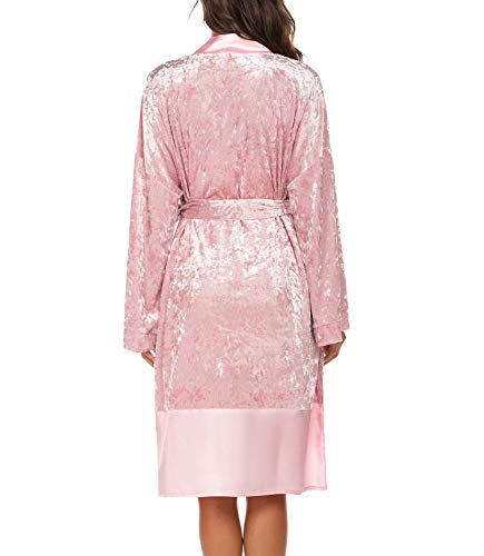 U/A Home camisón de encaje de color puro con costuras en contraste Rosa rosa XL