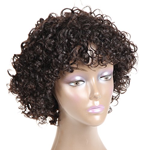 UDU Pelucas cortas de cabello humano rizado para mujeres negras, peluca delantera brasileña Bob None Lace con flequillo (rizado profundo)