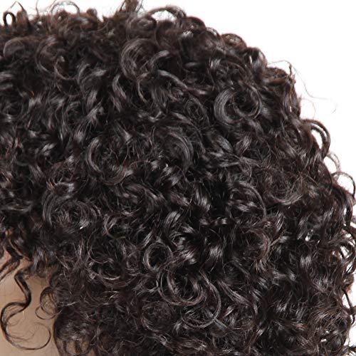 UDU Pelucas cortas de cabello humano rizado para mujeres negras, peluca delantera brasileña Bob None Lace con flequillo (rizado profundo)