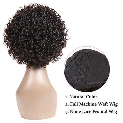 UDU Pelucas cortas de cabello humano rizado para mujeres negras, peluca delantera brasileña Bob None Lace con flequillo (rizado profundo)