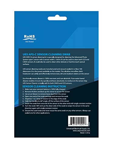 UES DDR-16 Equipo Limpieza Sensor de APS-C para SLR DSLR Cámara Digital CCD CMOS Sensores: 12 Hisopos de Sensores + 15ml Limpiador Líquido