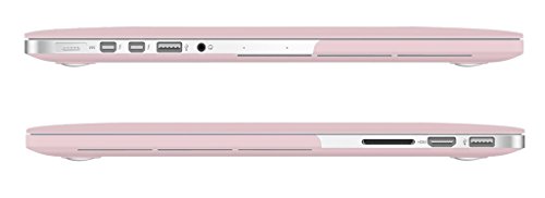 UESWILL Estuche de cubierta dura mate para MacBook Pro (Retina, 15 pulgadas), modelo A1398 + paño de limpieza de microfibra, cuarzo rosa