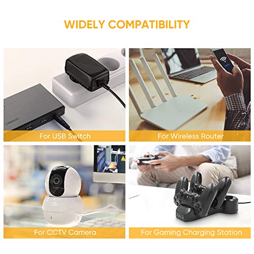 UGREEN DC 5V 2A Adaptador de Corriente, AC 100-240V EU Cargador de Pared con Clavija 3.5mm Alimentación para Cámara Foscam, Hub USB, SATA Adaptador, etc(1.5M)