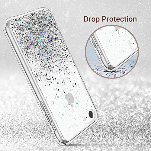 ULAK Funda iPhone SE 2020, Carcasa iPhone 7/8 Glitter Transparente Caso Brillante Bumper Suave Brillo Cuerpo Completo Cubierta Protectora para Apple iPhone 7/8/SE 2020 4,7 Pulgada - Plata Brillante