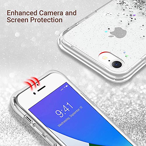 ULAK Funda iPhone SE 2020, Carcasa iPhone 7/8 Glitter Transparente Caso Brillante Bumper Suave Brillo Cuerpo Completo Cubierta Protectora para Apple iPhone 7/8/SE 2020 4,7 Pulgada - Plata Brillante