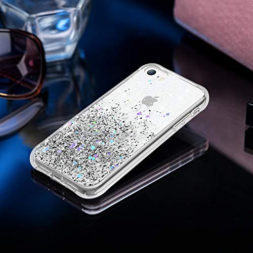 ULAK Funda iPhone SE 2020, Carcasa iPhone 7/8 Glitter Transparente Caso Brillante Bumper Suave Brillo Cuerpo Completo Cubierta Protectora para Apple iPhone 7/8/SE 2020 4,7 Pulgada - Plata Brillante
