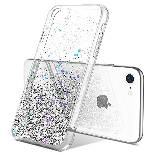 ULAK Funda iPhone SE 2020, Carcasa iPhone 7/8 Glitter Transparente Caso Brillante Bumper Suave Brillo Cuerpo Completo Cubierta Protectora para Apple iPhone 7/8/SE 2020 4,7 Pulgada - Plata Brillante