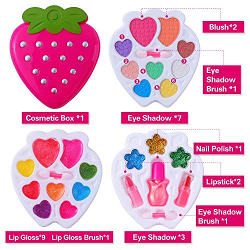 Ulikey Juguetes de Maquillaje Niñas, Juego de Maquillaje Lavables, Caja de Maquillaje, Maquillaje Niños Set Cosméticos Regalo de Princesa Cumpleaños y Navidad para Niños