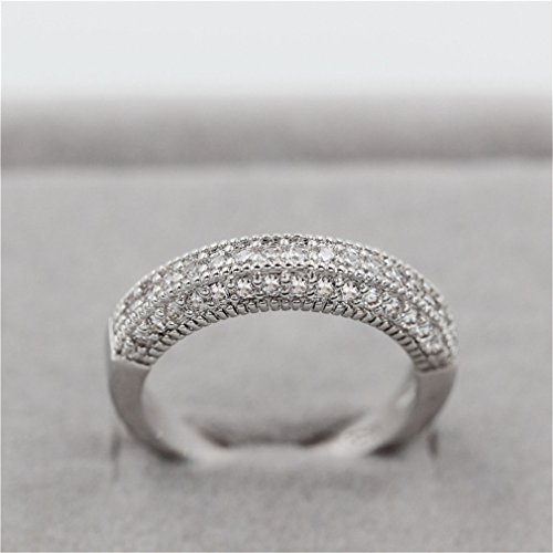 Uloveido Girl Platinum Plated Round Cubic Zirconia Zircon Eternity Rings Wedding Engagement Band Ring para Sus Regalos de San Valentín para Mujeres Talla 19 Y100