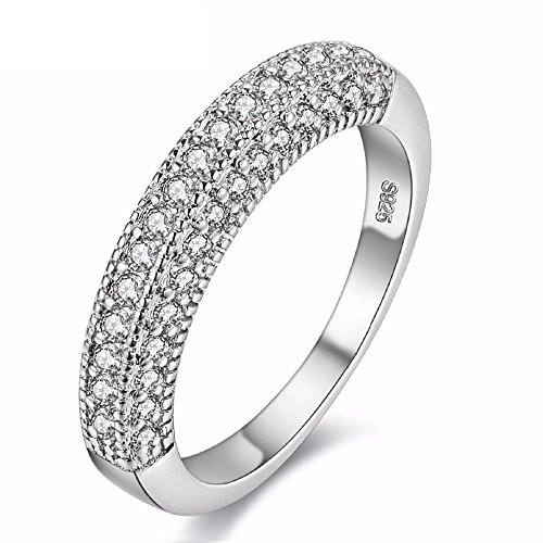 Uloveido Girl Platinum Plated Round Cubic Zirconia Zircon Eternity Rings Wedding Engagement Band Ring para Sus Regalos de San Valentín para Mujeres Talla 19 Y100