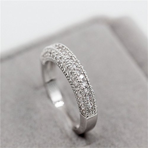 Uloveido Girl Platinum Plated Round Cubic Zirconia Zircon Eternity Rings Wedding Engagement Band Ring para Sus Regalos de San Valentín para Mujeres Talla 19 Y100