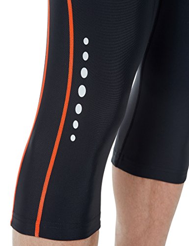 Ultrasport Pantalones de correr para hombre – pantalones de fitness 3/4 para hombre, con efecto de compresión y función de secado rápido, para fútbol, correr, marcha nórdica, ciclismo y otros deportes, Negro/Naranja neón, S