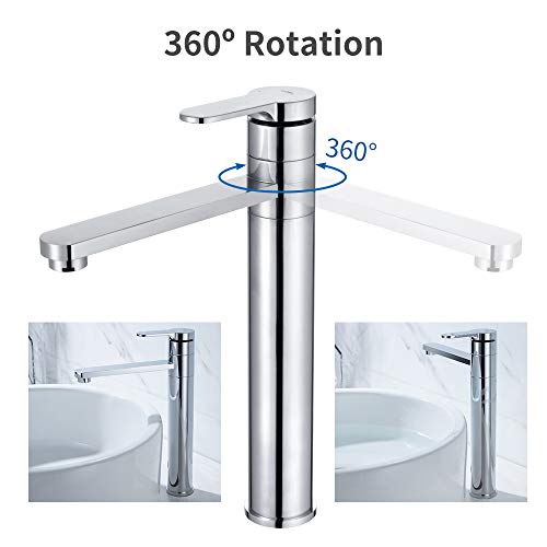 Umi. by Amazon - Grifo de Baño de Caño Alto 360° Giratorio Grifo para Lavabo Plateado Cromado con Aireador