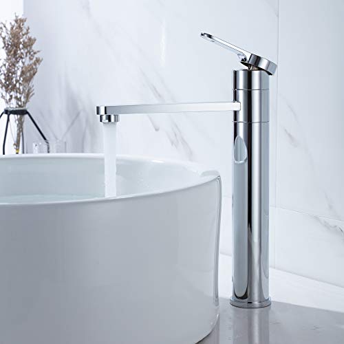 Umi. by Amazon - Grifo de Baño de Caño Alto 360° Giratorio Grifo para Lavabo Plateado Cromado con Aireador