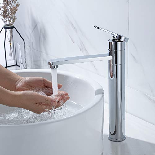 Umi. by Amazon - Grifo de Baño de Caño Alto 360° Giratorio Grifo para Lavabo Plateado Cromado con Aireador