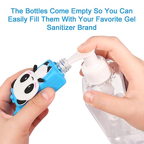 umorismo - Juego de 8 botellas de viaje vacías portátiles con dinosaurio Panda a prueba de fugas de viaje recargables con funda de silicona y portador de llavero ajustable, 30 ml, color aleatorio