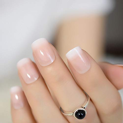 Uñas postizas EchiQ, color rosa, manicura francesa, cuadradas, de gel UV, para mujer, con cobertura completa, para usar en las uñas