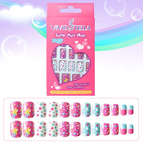 Uñas Postizas Niña Pegamento Uñas Postizas Pintadas Para Decoración de Color Uñas Kit de Uñas Falsas 24 Piezas Navidad