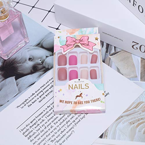 Uñas postizas Yienate de color rosa, 3 colores esmerilados, cabeza redonda, uñas francesas, cobertura completa, uñas postizas para mujeres y niñas, 24 unidades