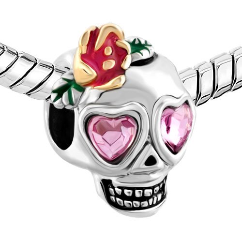 uniqueen Calavera Corazón Rosa Colgante Crystal Colgantes de Flor de ojos Venta barato Beads Fit Pandora Chamilia pulsera