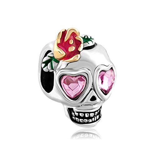 uniqueen Calavera Corazón Rosa Colgante Crystal Colgantes de Flor de ojos Venta barato Beads Fit Pandora Chamilia pulsera