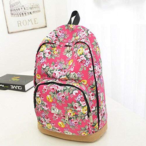 Unisex Mujer Niña Lienzo Floral Mochila Rucksack Escuela Guardería Bolso Bandolera - Rosa