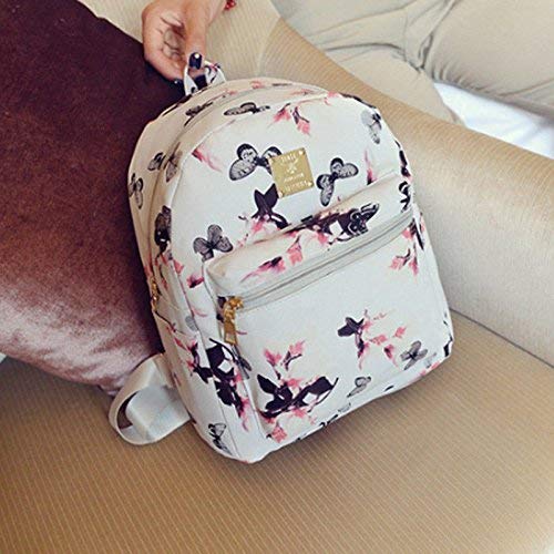 Unisex Mujer Niña Piel Sintética Mariposa Frasco de Perfume Floral Mochila Rucksack Escuela Guardería Bolso Bandolera - Blanco