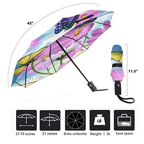 UNUStyle Paraguas Plegable Auto Creativo Único Selección De Mariposa Patrón De Miel Mango Esmerilado A Prueba De Viento Anti-UV Lluvia Reverse Parasol Viajes Moda Ergonómico Compacto Portátil Regalo