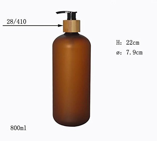 Upstore - Botella de plástico antigoteo con bomba de bambú, dispensador de jabón líquido para inodoros, cosméticos, lociones, contenedores de almacenamiento, plástico, marrón, 800ml/26oz