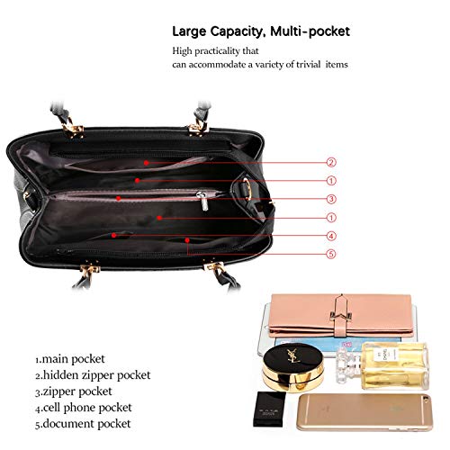 URAQT Bolsos de Mujer, Bolso Señora Tote, PU Piel Bolso de Hombro Mujers del Trabajo, Diario Vida y Vacacione (Versión Mejorada Negro)