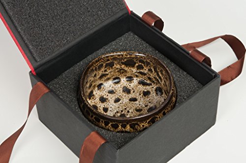 Urban GoCo Cuenco para té Matcha con diseño de leopardo en paquete de regalo (Negro/Blanco/Amarillo)