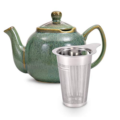 Urban Lifestyle Bristol - Tetera esmaltada a mano, cerámica, Verde marino., 1 Litro