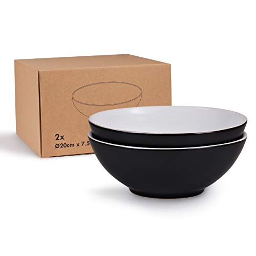 Urban Lifestyle - Juego de 2 cuencos de cerámica (20 cm, con esmalte), color blanco y negro