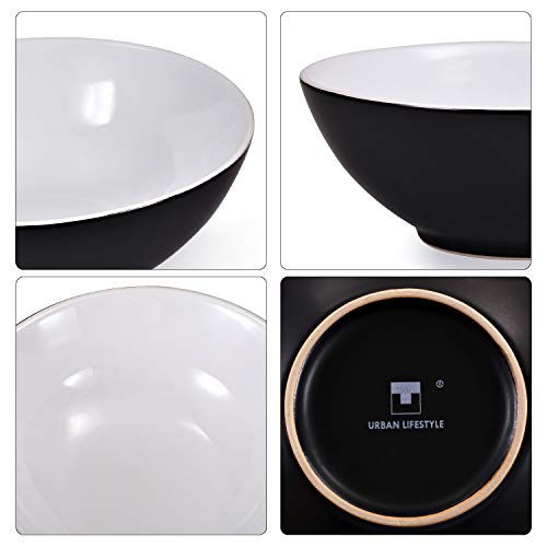 Urban Lifestyle - Juego de 2 cuencos de cerámica (20 cm, con esmalte), color blanco y negro