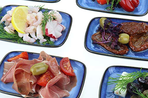 Urban Lifestyle - Platos pequeños (6 unidades, para tapas/Antipasti/Mezze/Servierteller Snackteller 13,2 x 8,5 cm; 1,5 cm h, de porcelana azul marino