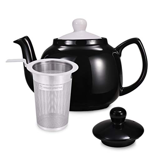Urban Lifestyle - Tetera (cerámica, 1,2 L, con filtro de té de acero inoxidable, color negro)