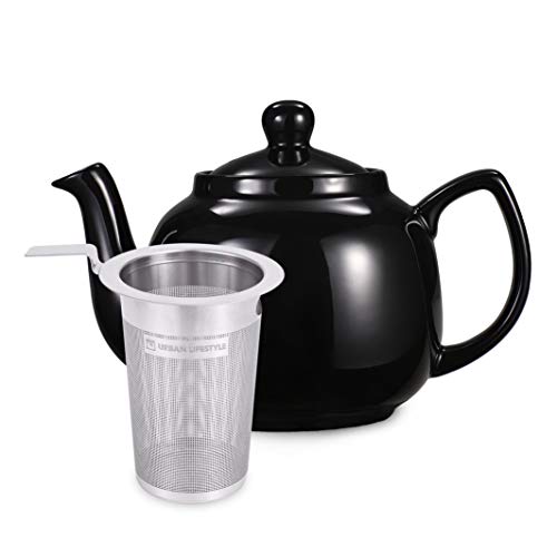 Urban Lifestyle - Tetera (cerámica, 1,2 L, con filtro de té de acero inoxidable, color negro)