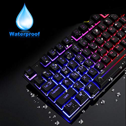 UrChoiceLtd T6 Rainbow retroiluminado USB Gaming Teclado + Rainbow Multimedia óptico de 2400dpi 6 Botones LED USB ratón para juegos + el Lich King Gaming Mouse Pad 220 * 180 * 5 mm Tamaño estándar