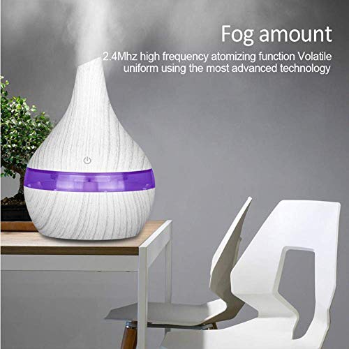 USB Blanca de Madera del Grano de Aire humidificador aromaterapia 7 Luces del Color del Aceite Esencial eléctrica difusor del Aroma del Fabricante de Vapor frío, White (Color : Yellow)