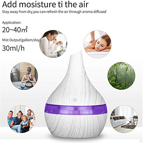 USB Blanca de Madera del Grano de Aire humidificador aromaterapia 7 Luces del Color del Aceite Esencial eléctrica difusor del Aroma del Fabricante de Vapor frío, White (Color : Yellow)