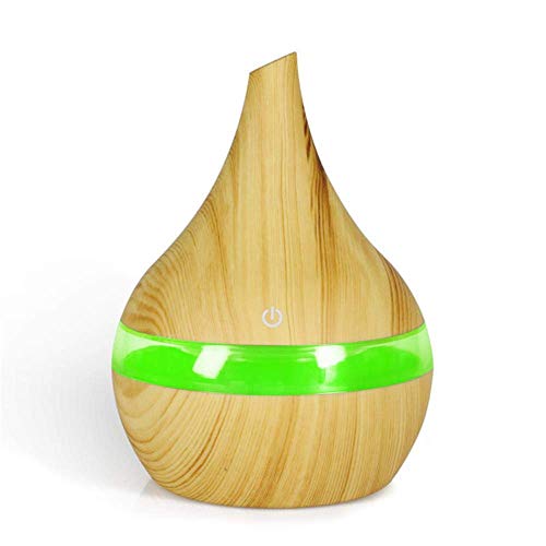 USB Blanca de Madera del Grano de Aire humidificador aromaterapia 7 Luces del Color del Aceite Esencial eléctrica difusor del Aroma del Fabricante de Vapor frío, White (Color : Yellow)