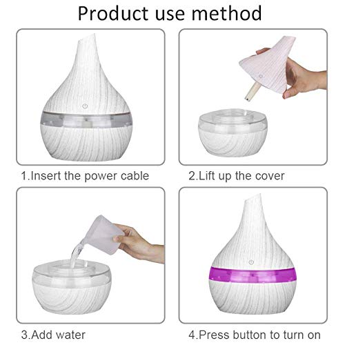 USB Blanca de Madera del Grano de Aire humidificador aromaterapia 7 Luces del Color del Aceite Esencial eléctrica difusor del Aroma del Fabricante de Vapor frío, White (Color : Yellow)