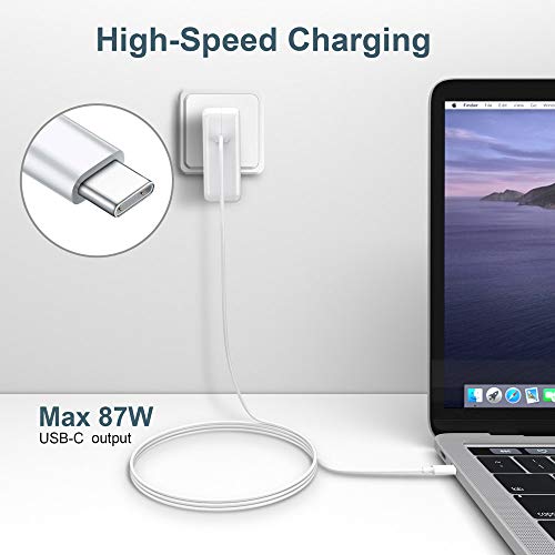USB C Cargador,SIMPFUN Cargador 87W USB C para 2016 2017 2018 2018 MacBook 13/15 Pulgadas，Incluye Cable E-Marker USB C (6.6ft/2m), Cargador de reemplazo para Otro Dispositivo electrónico Tipo C