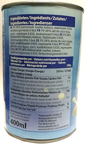 Valle del Sole- Leche de Coco 6% 400 ml (1 caja de 6 unidades)