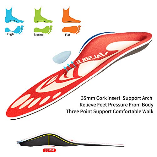 Valsole Plantillas Ortopédicas soportes de arco y talones la absorción de choque- para el dolor de talón, pie plano, Fascitis Plantar, dolor de rodilla y espalda (44-45 EU (290mm), red-v7a)