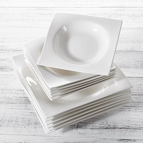 vancasso Lolita vajilla de Porcelana,Juegos de Platos 12 Piezas vajilla para 6 Personas, Cada una con 6 Platos Plano y Platos de Sopa