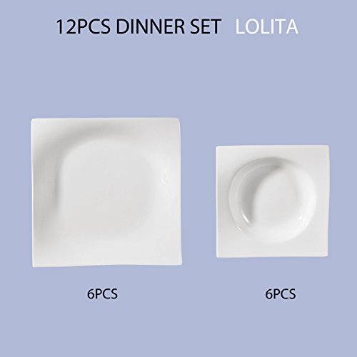 vancasso Lolita vajilla de Porcelana,Juegos de Platos 12 Piezas vajilla para 6 Personas, Cada una con 6 Platos Plano y Platos de Sopa