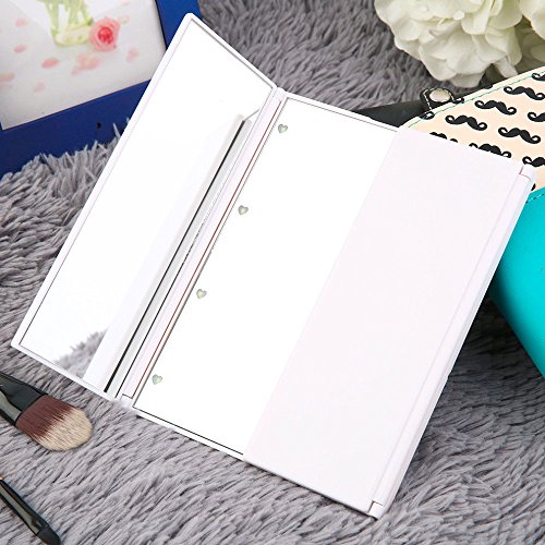 VANKER LED Plegable Espejo,Espejo Maquillaje con 8 Leds Espejo de Viajes 3 página,Portatil Foldable Espejo Cosmético para Maquillaje de Bolso con Luce - Blanco