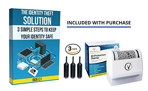 Vantamo Kit de Sello ancho de tipo rodillo Protección antirrobo de identidad, incluye 3 recambios + E-book – Ocultar la identidad, con medida antirrobo y seguridad de la privacidad – Blanco Elegante